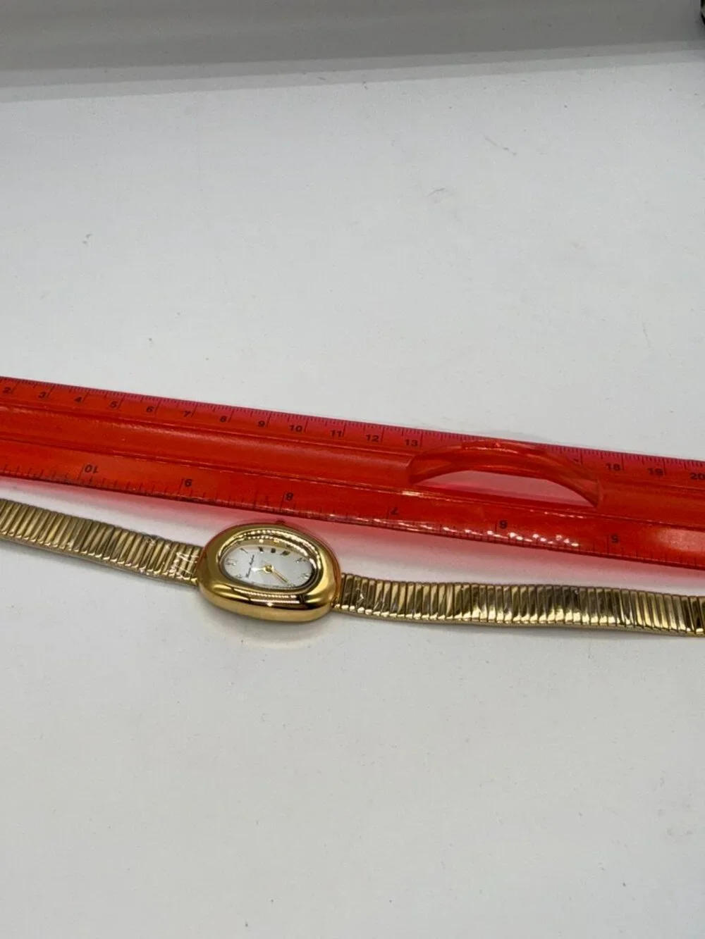 Heaven Mayhem Gold Tone Oval Watch Like New Working